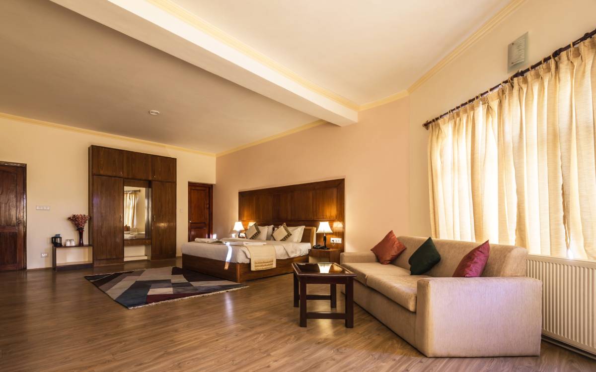 Dining and common spaces inside the hotel